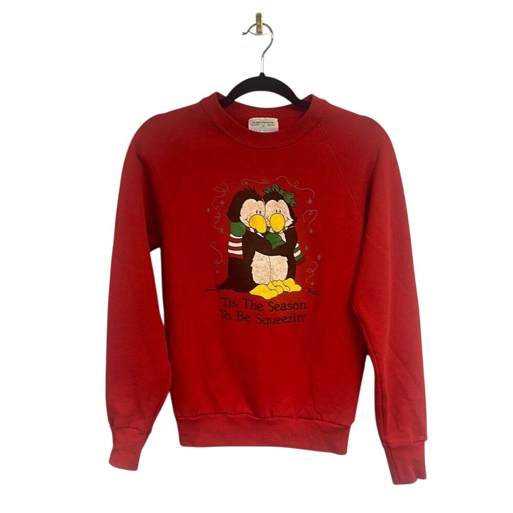 Vintage 80's The Reiss Corporation Women's Red Penguin Graphic Sweatshirt Medium